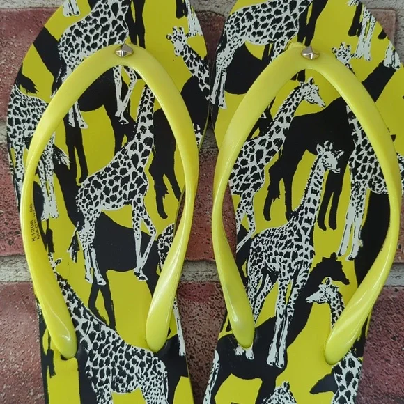 Kate Spade Flip Flops Women's Feldon Giraffe Sandal Yellow Black NWT Size 7/8 - Picture 15 of 16